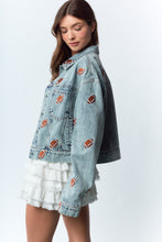 Load image into Gallery viewer, Football Embroidered Denim Jacket
