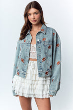 Load image into Gallery viewer, Football Embroidered Denim Jacket
