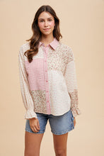 Load image into Gallery viewer, Pink Gingham + Floral Blocked Top
