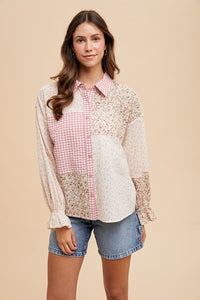 Pink Gingham + Floral Blocked Top