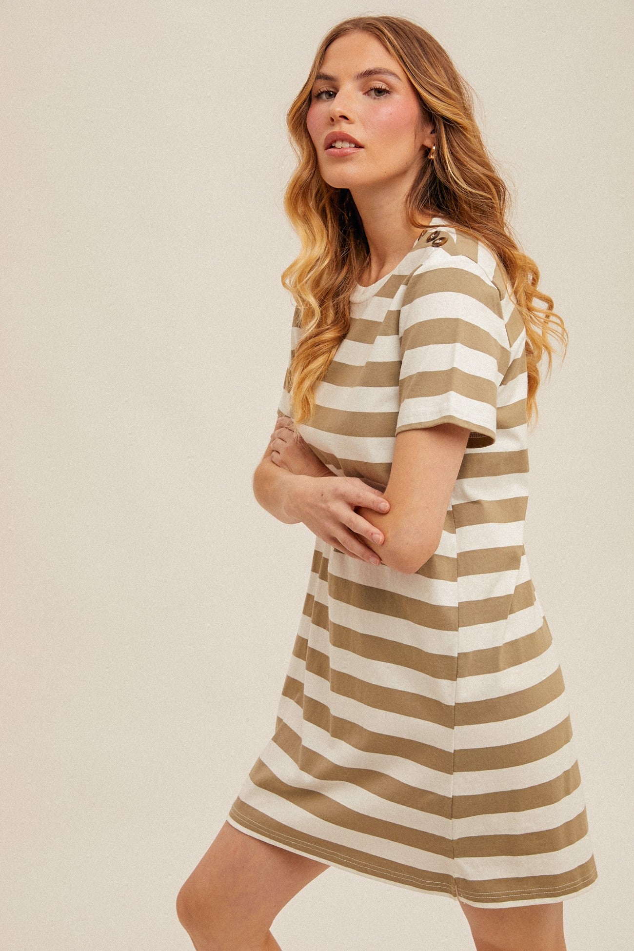 beige stripe dress Ocean Stripe Knit Midaxi Dress
