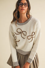Load image into Gallery viewer, Ivory + Brown Bow Sweater
