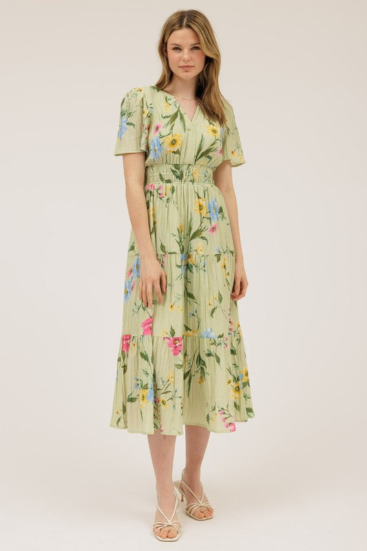 Green Floral Midi Dress
