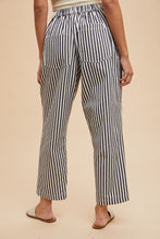 Load image into Gallery viewer, Navy Stripe Barrel Crop Pants
