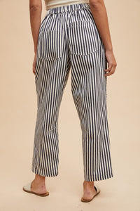 Navy Stripe Barrel Crop Pants