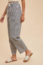 Load image into Gallery viewer, Navy Stripe Barrel Crop Pants
