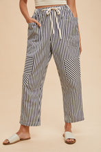 Load image into Gallery viewer, Navy Stripe Barrel Crop Pants
