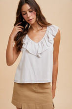 Load image into Gallery viewer, Oatmeal Stripe Ruffle Tank
