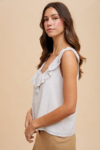 Load image into Gallery viewer, Oatmeal Stripe Ruffle Tank
