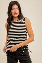 Load image into Gallery viewer, Hem + Thread B+W Stripe Muscle Tank
