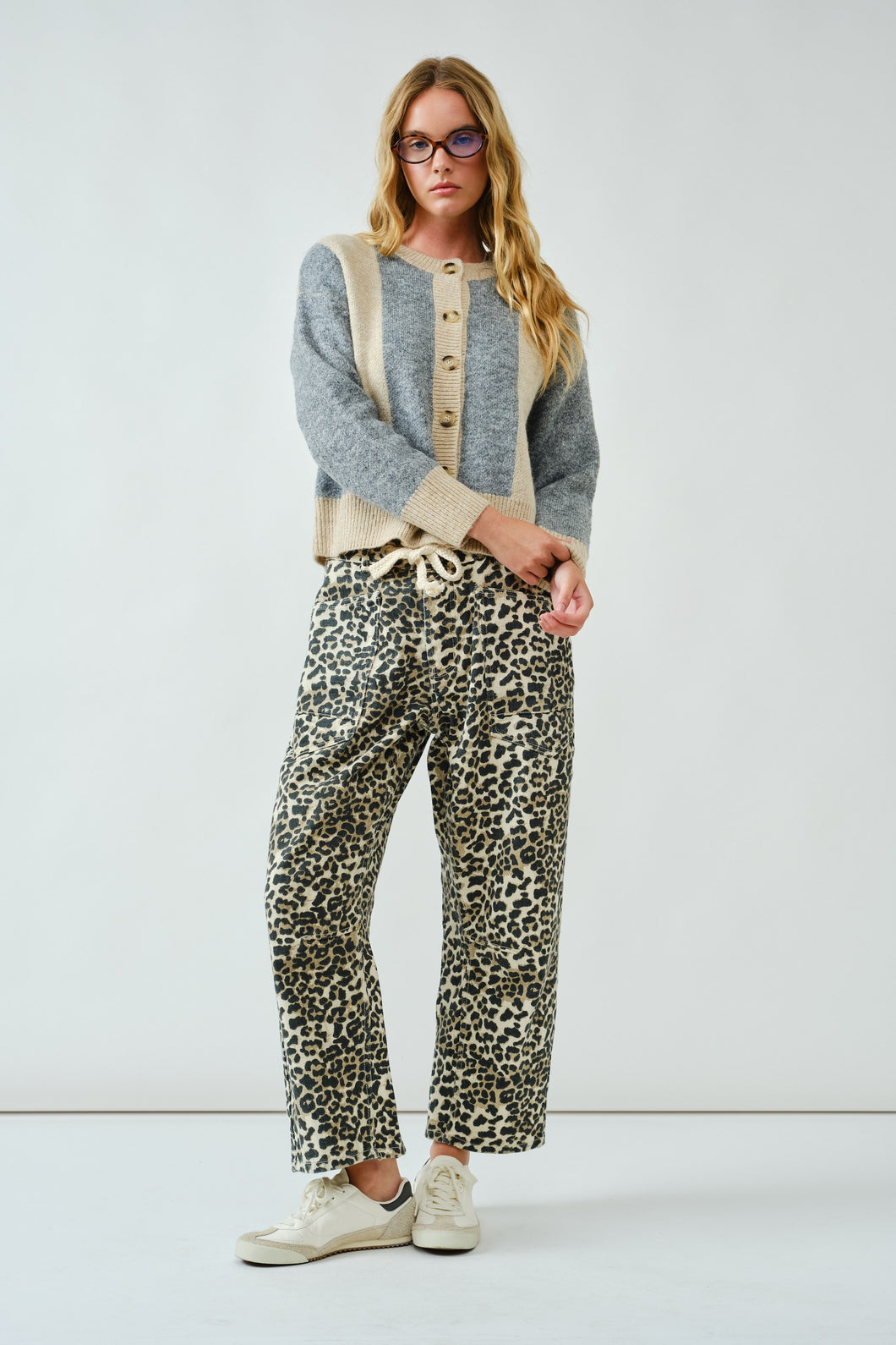 Leopard Drawstring Barrel Pants