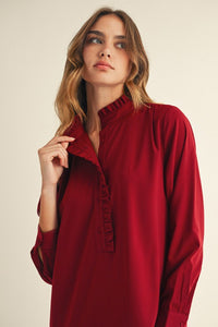 Burgundy Pleat Hem Mini Dress