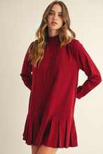 Load image into Gallery viewer, Burgundy Pleat Hem Mini Dress
