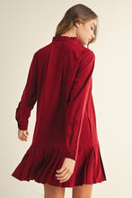 Load image into Gallery viewer, Burgundy Pleat Hem Mini Dress
