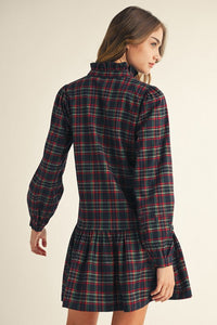 Navy Plaid Ruffle Dress