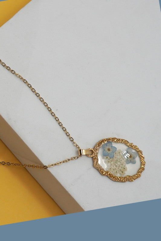 Blue Floral Oval Necklace