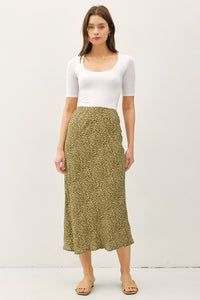 Olive Printed Midi Skirt