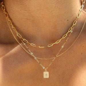 Gold Rectangle Charm Layered Necklace