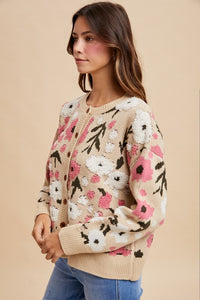 Latte Boucle Floral Cardi
