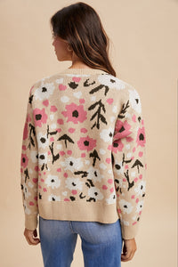 Latte Boucle Floral Cardi