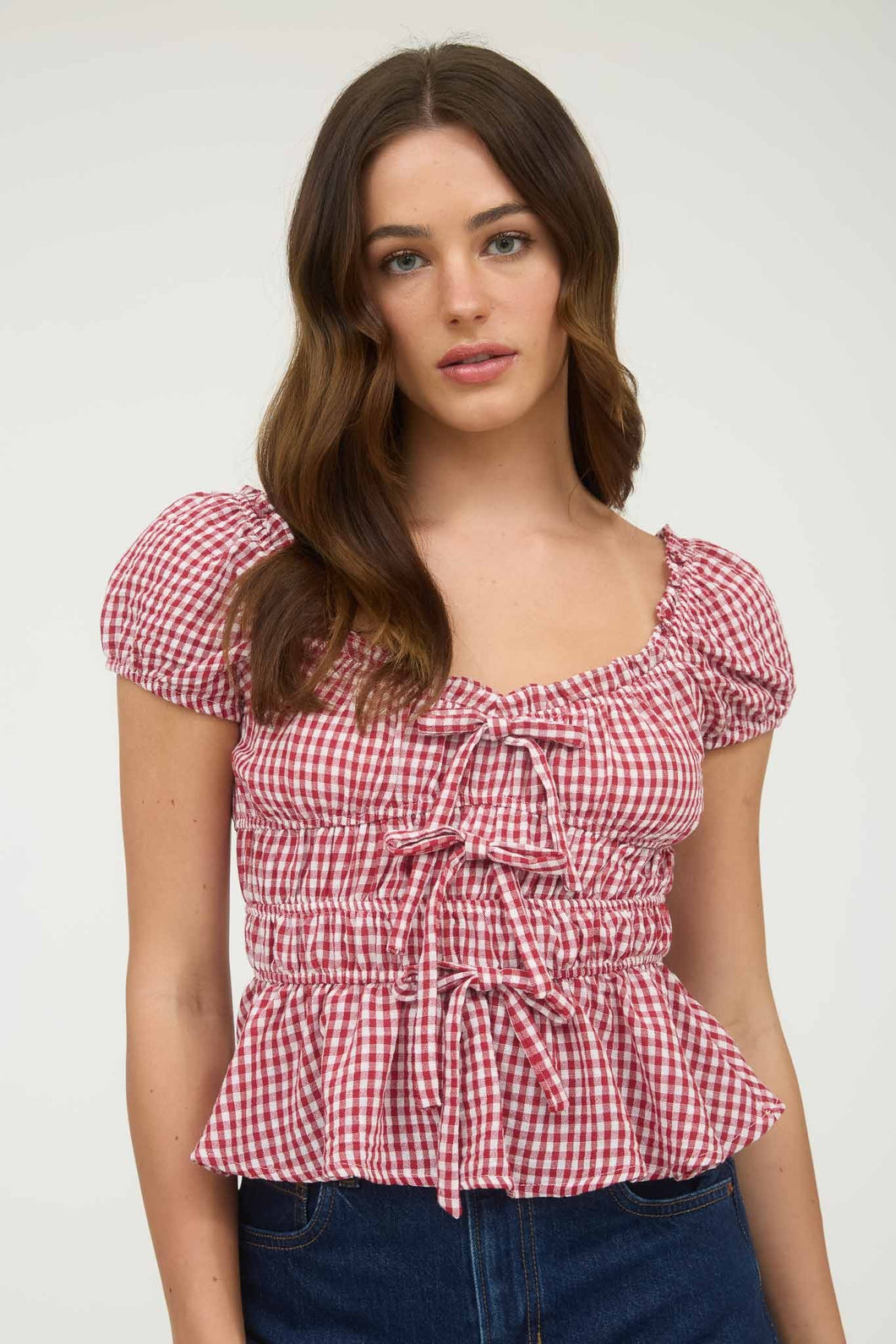 Red Gingham Bow Top
