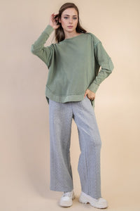 Sage Washed Round Hem Top