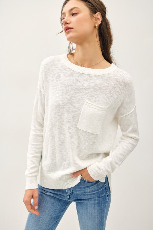 Ivory Pocket Slub Sweater