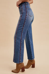 Red Piped Wide Leg Denim