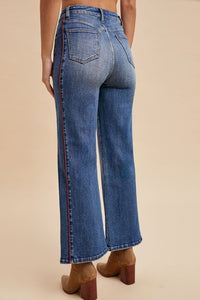 Red Piped Wide Leg Denim