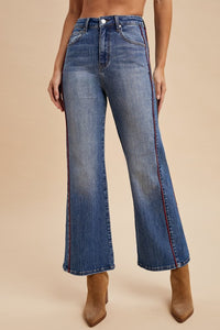 Red Piped Wide Leg Denim