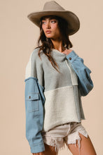 Load image into Gallery viewer, Grey + Ivory Blocked Denim Sleeve Top
