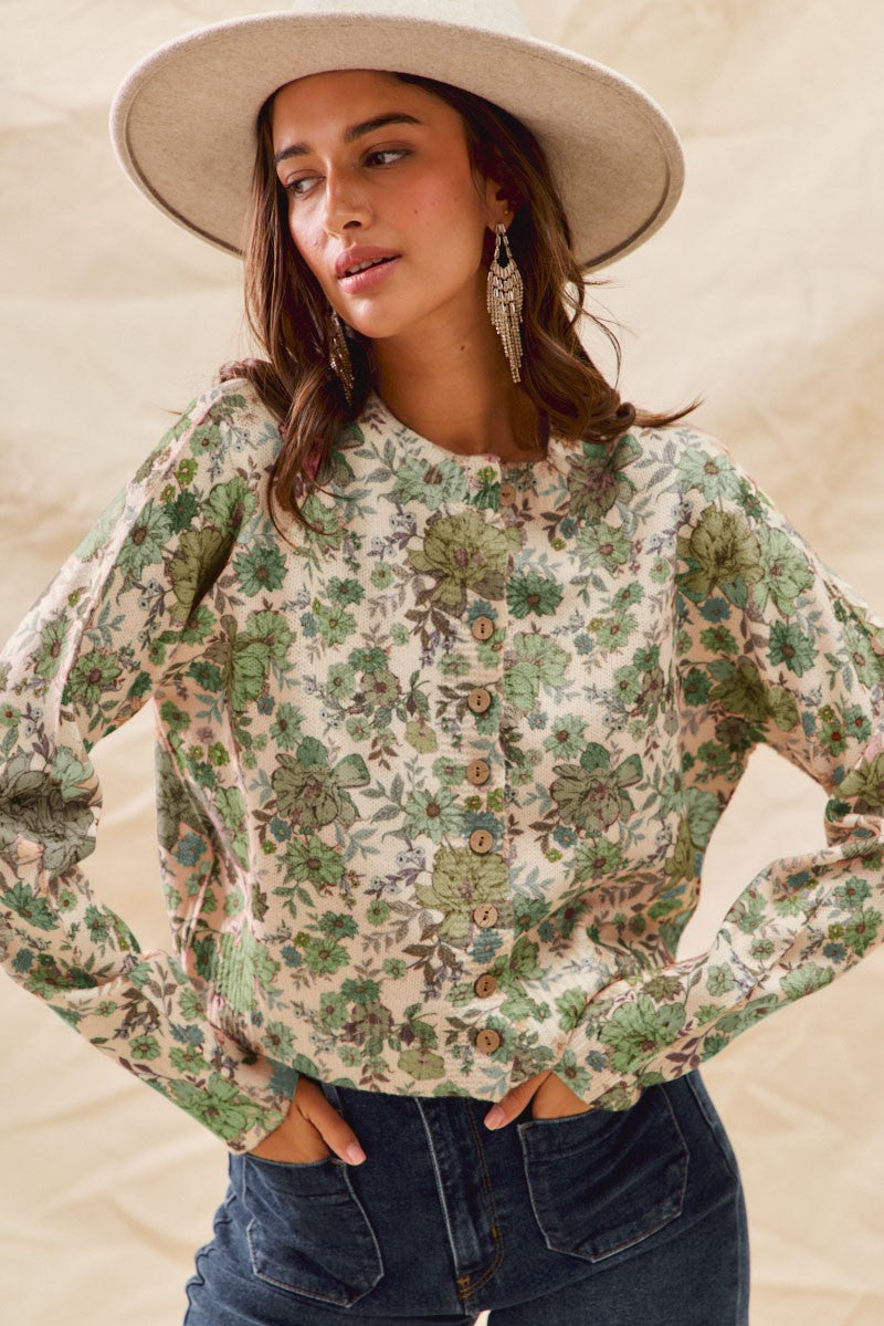 Olive + Blue Floral Cardi