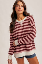 Load image into Gallery viewer, Wine + Pink Striped Pullover
