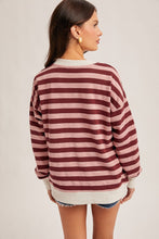 Load image into Gallery viewer, Wine + Pink Striped Pullover
