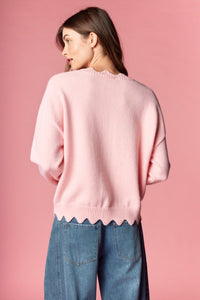 Pink Scalloped Bow Sweater
