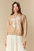 Load image into Gallery viewer, Camel Scalloped Bow Sweater
