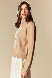 Camel Scalloped Bow Sweater
