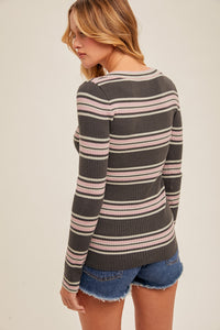 Lavender + Charcoal Ribbed Sweater