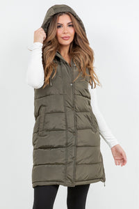 Long Olive Puffer Vest