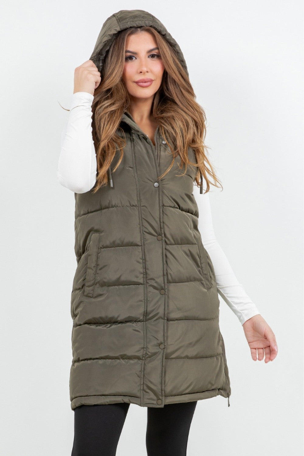 Long Olive Puffer Vest