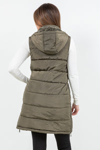 Long Olive Puffer Vest