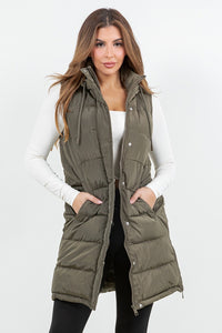 Long Olive Puffer Vest