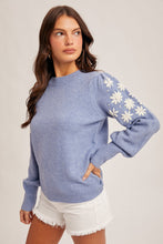 Load image into Gallery viewer, Frost Blue Embroidered Sweater
