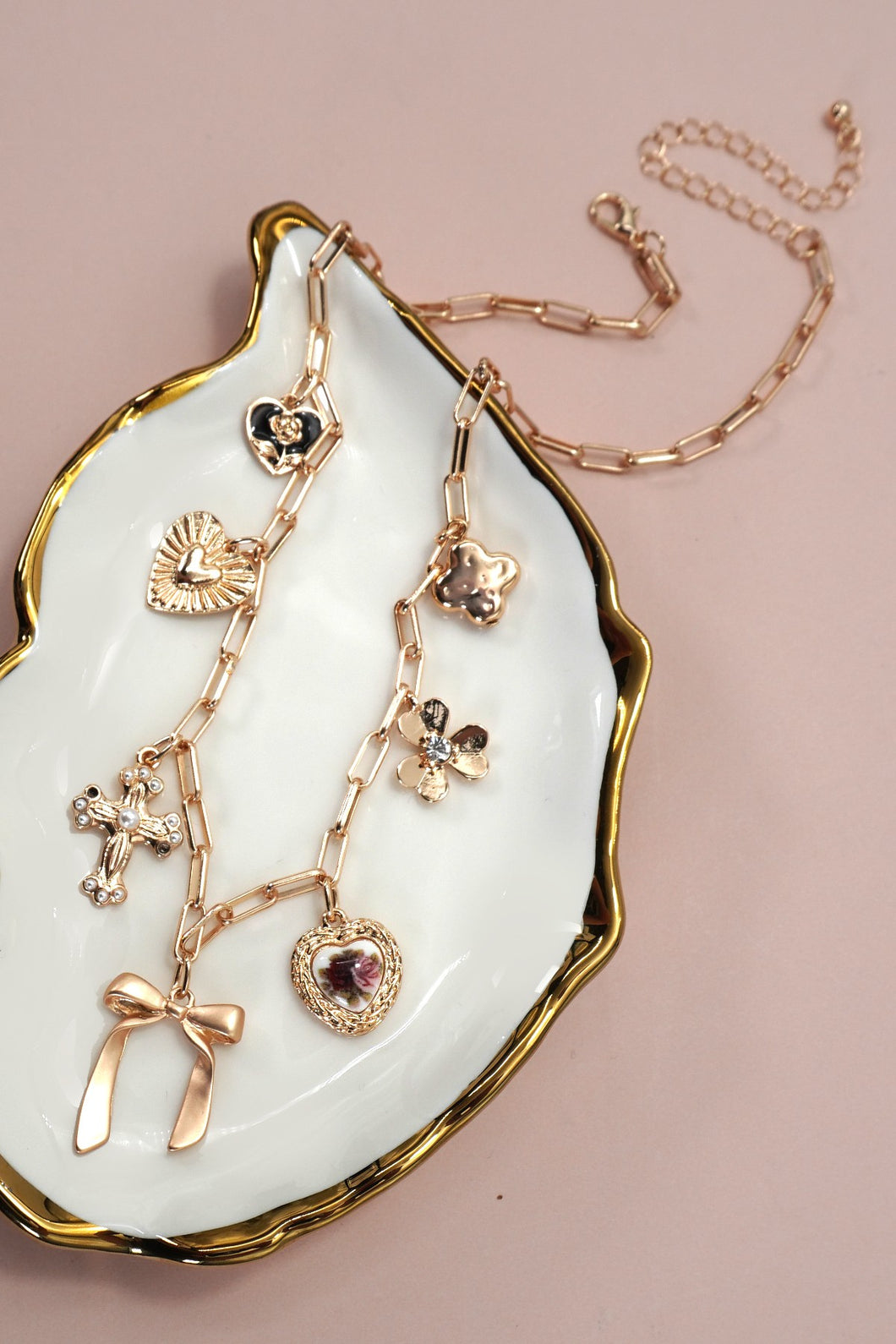 Bow + Cross Charm Necklace