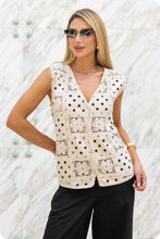 Load image into Gallery viewer, Ivory Polka Dot + Crochet Vest
