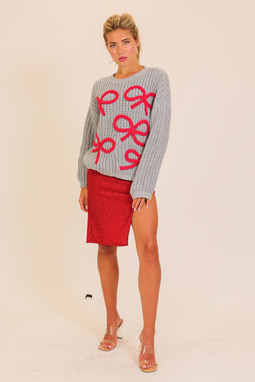 Grey + Red Bow Sweater