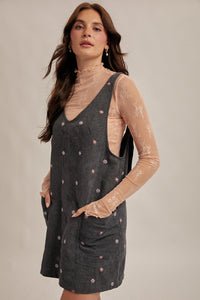 Corduroy Embroidered Floral Jumper Dress