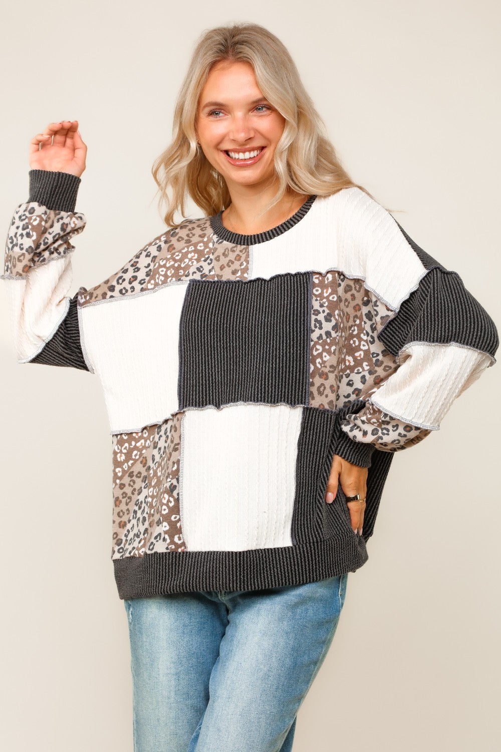 Charcoal Leopard Patchwork Top