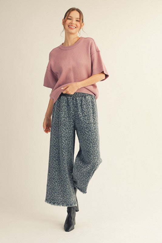 Blue Leopard Wide Leg Pants