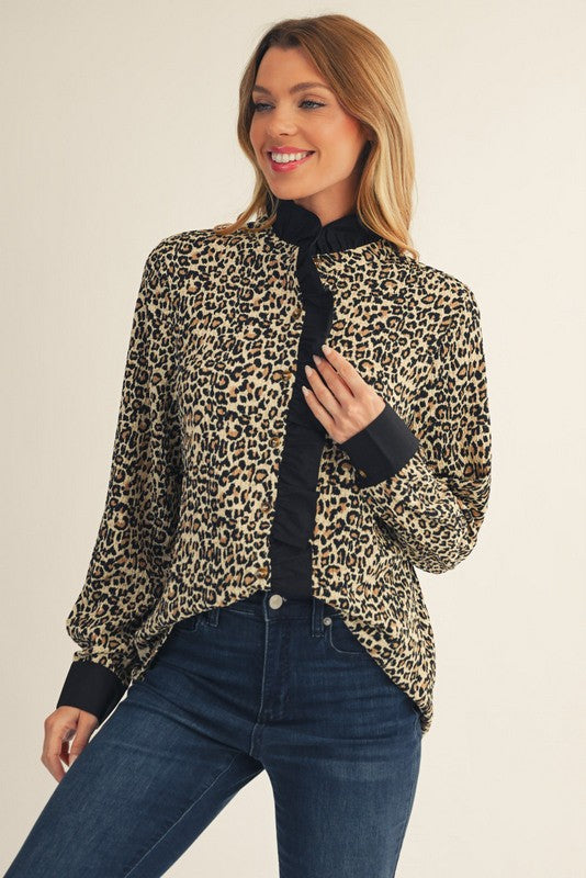 Black Trim Leopard Top